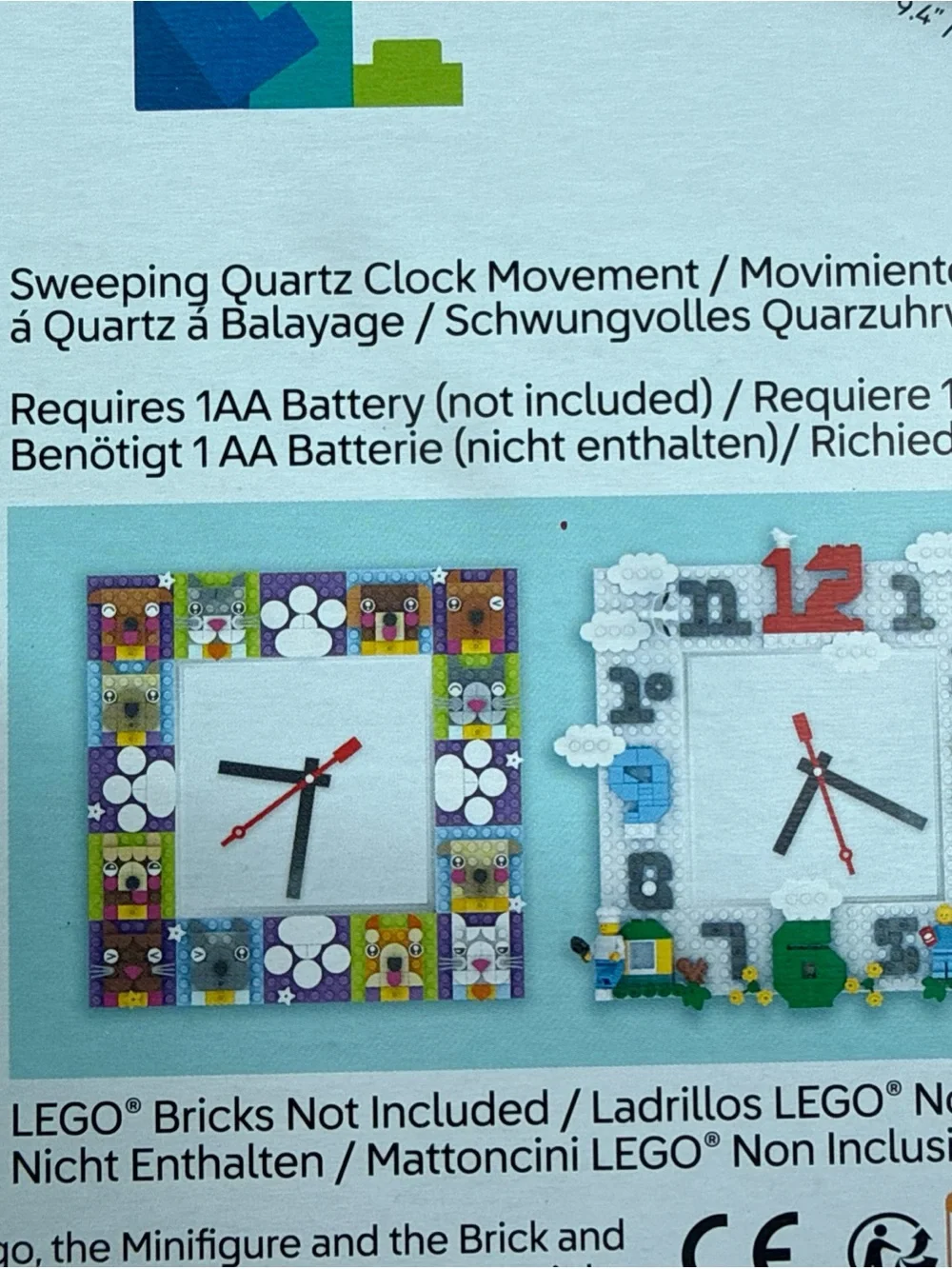 Modern Lego White Wall Clock with Red Accent Hands
